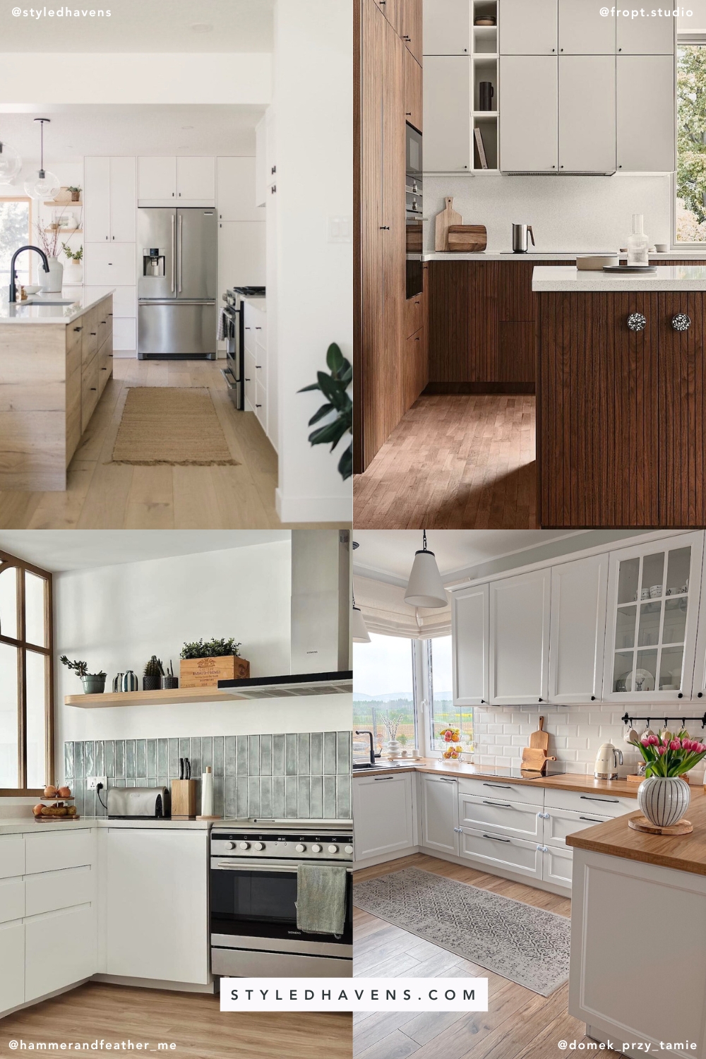 collage of four kitchens with Ikea cabinets