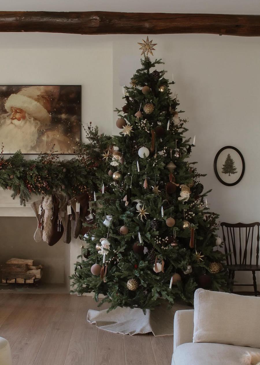 a christmas tree with vintage decor