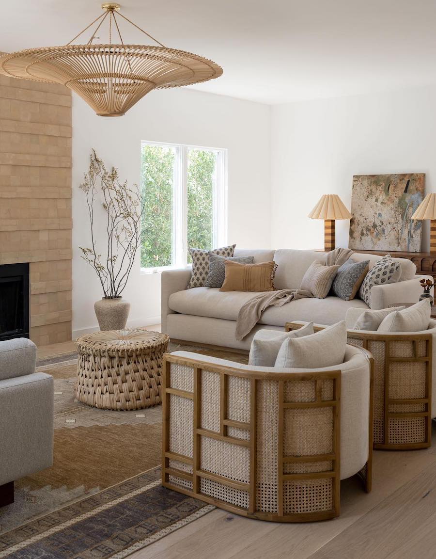 a boho living room with an organic modern flair