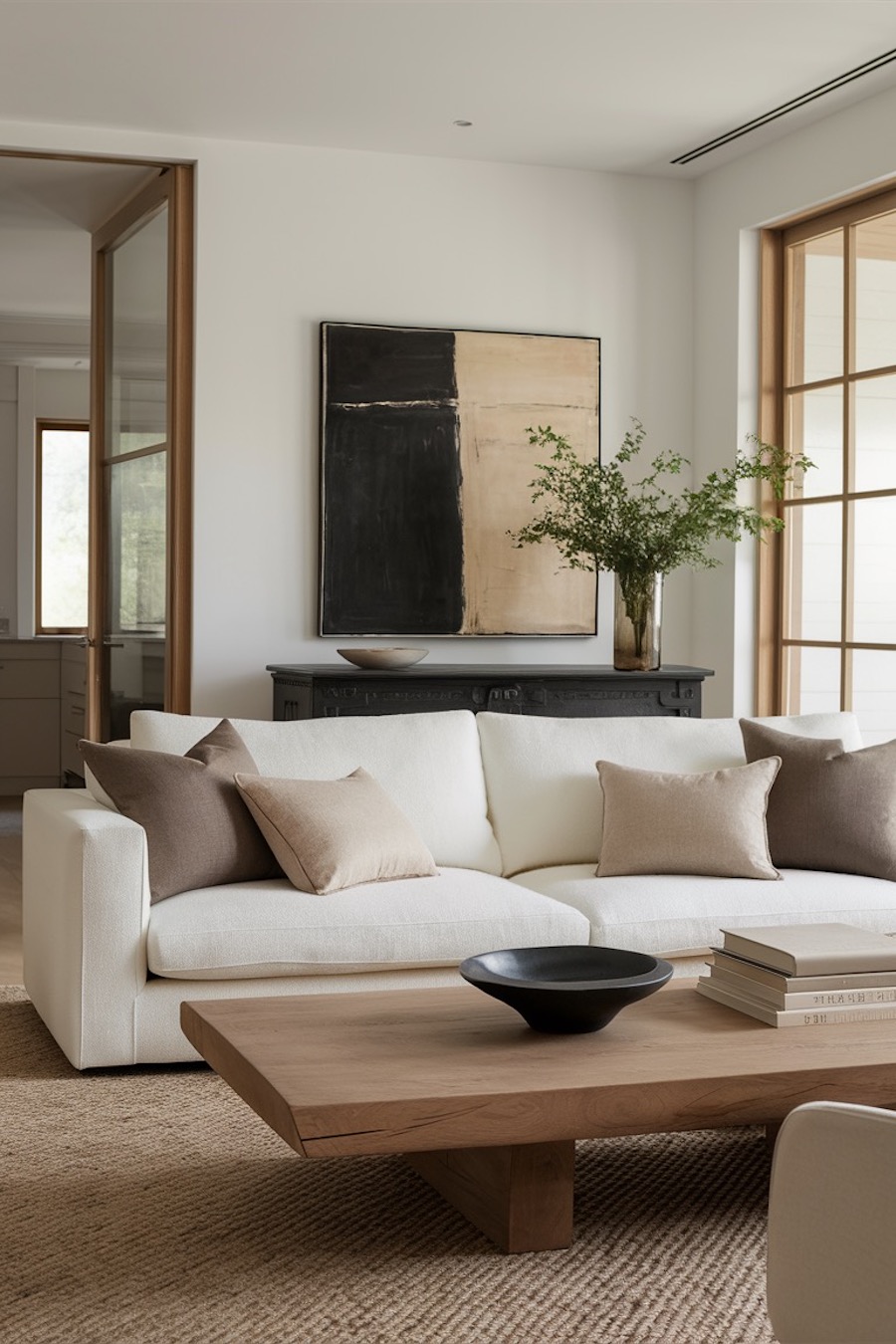 a neutral toned organic modern living room