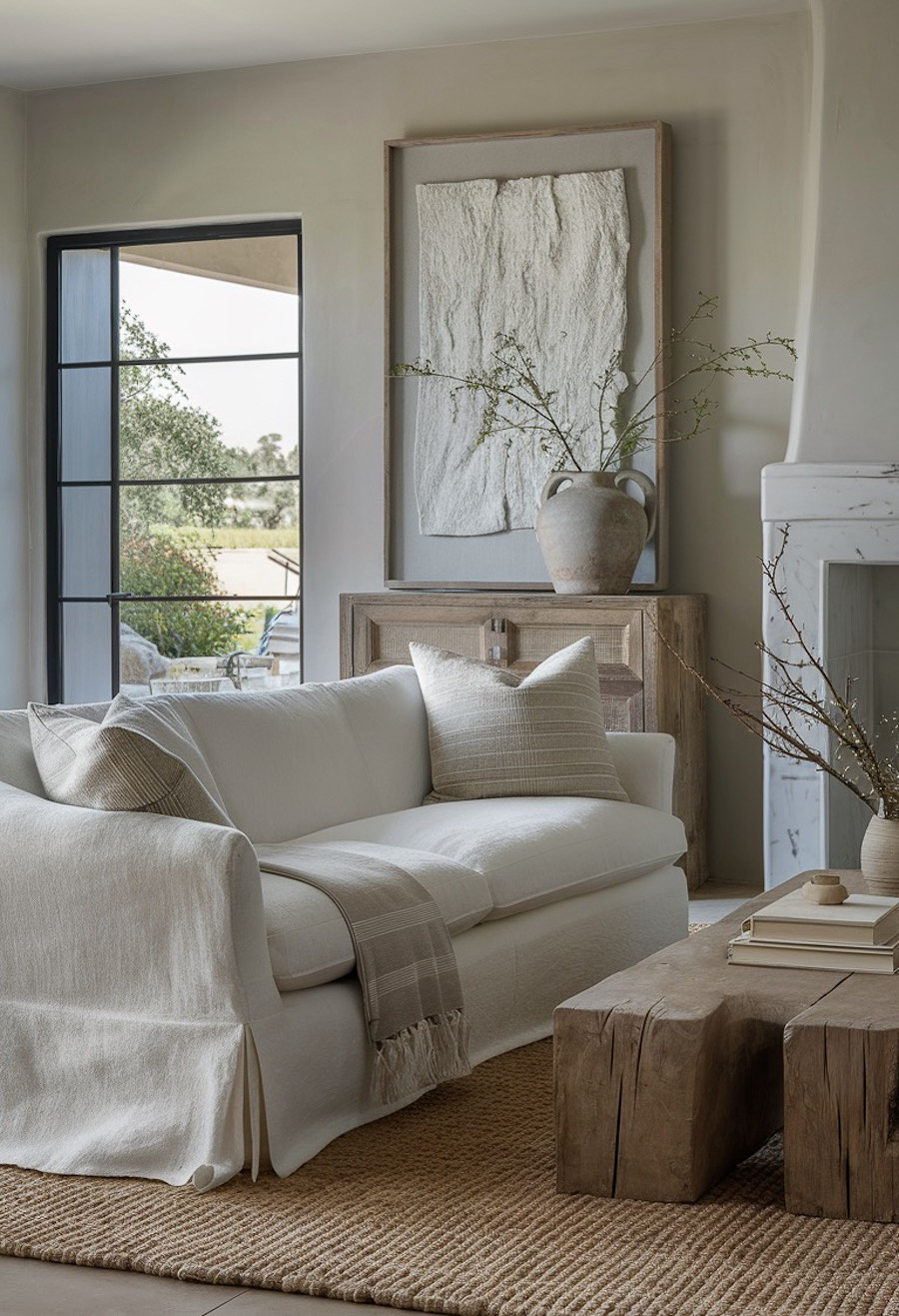 a light-toned organic modern living room