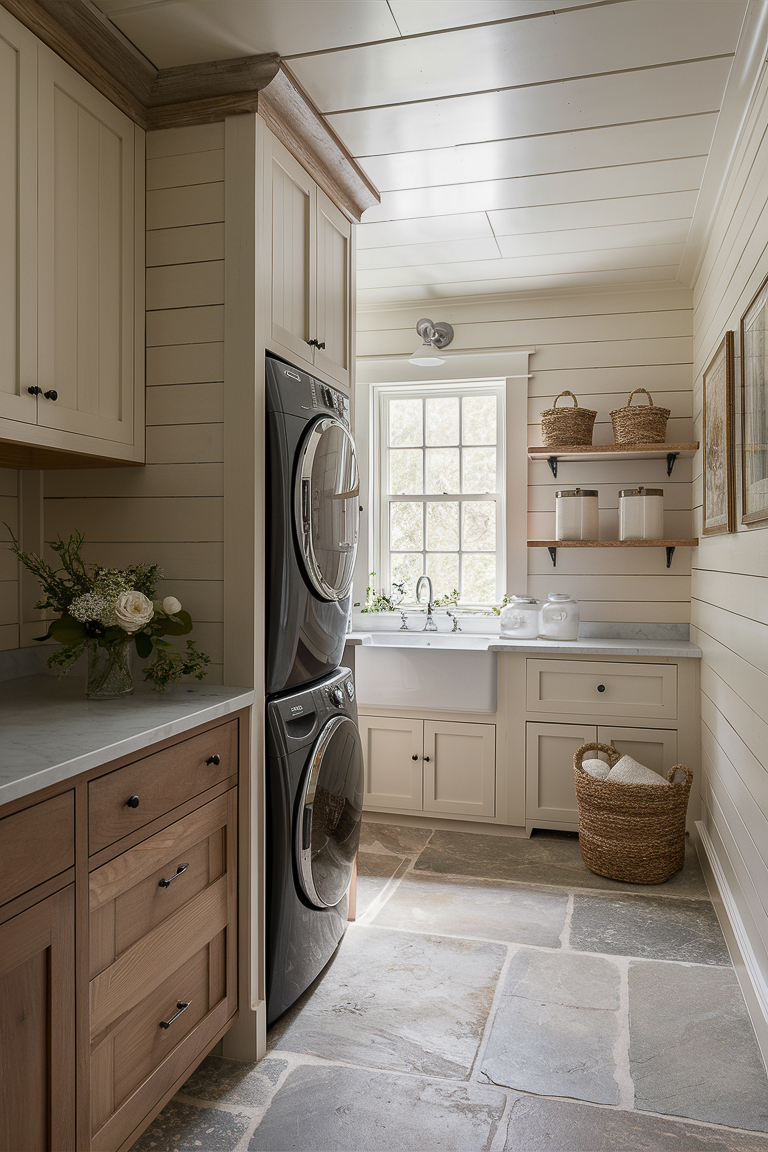 a cottage style laundry room wuth rustic charm