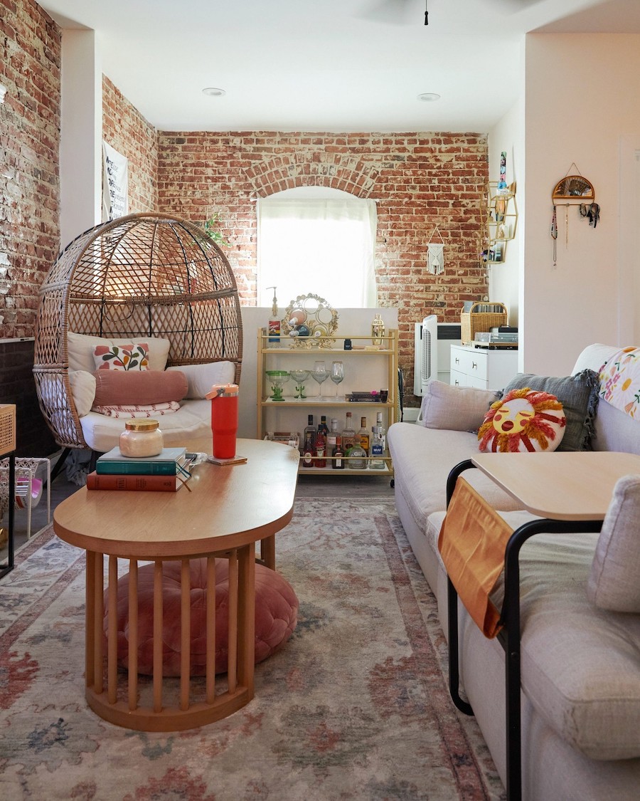 a bohemian living room featuring an eclectic and bold decor style