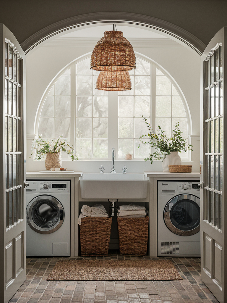 a cottage style laundry room boho decor