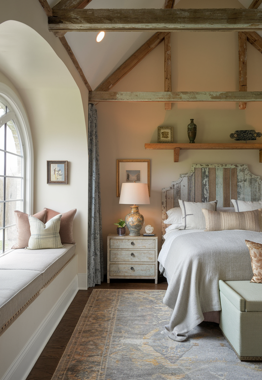 a cottagecore bedroom with rustic charm and light tones