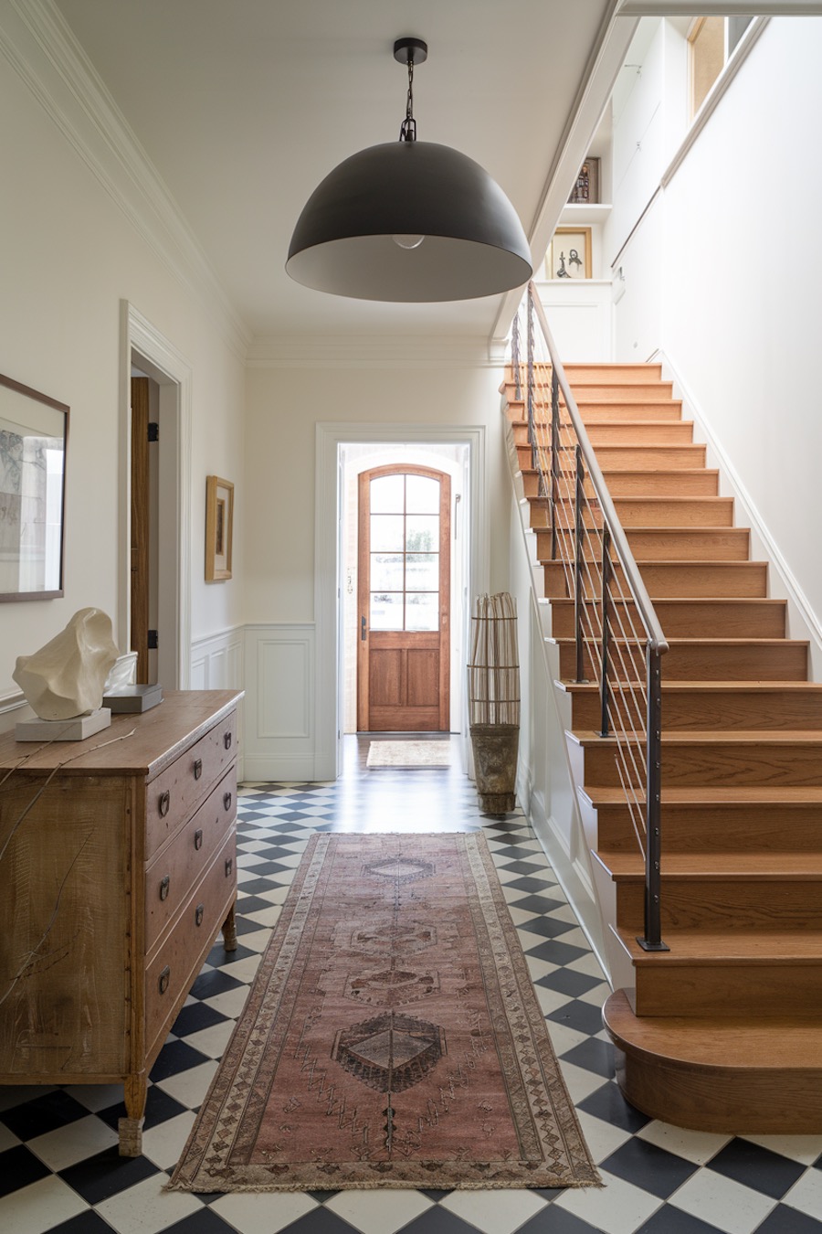 an entryway with boho and modern decor